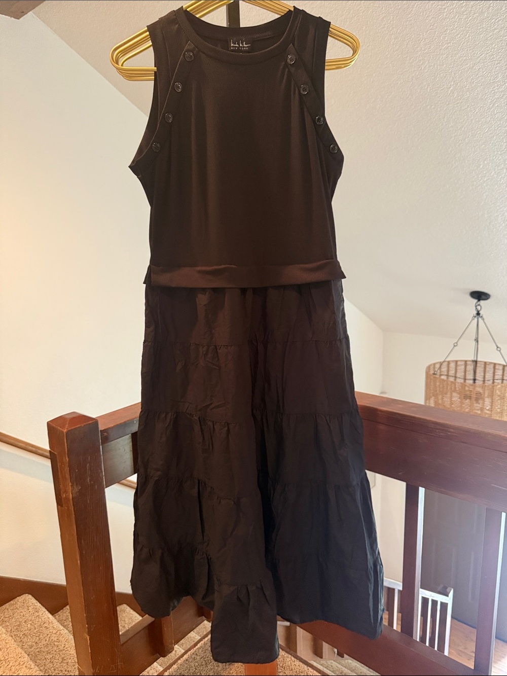 Nicole Miller Black Midi Dress with Tiered Skirt